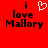 Red background with black text reading "i love Mallory" and a white pixelated heart symbol above the word "love" in one view, while another view shows identical text without the heart.