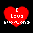 Four red heart-shaped icons with white text "I Love Everyone" on black background, arranged in a