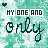A static image with a teal and white pixelated background displays text "MY ONE AND ONLY" in multiple styles, including blocky uppercase letters for "MY ONE AND", cursive lowercase for "only," and small heart symbols near the top-left corner.