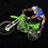 Animated sequence of a motocross rider on a green motorcycle performing stunts against black background.