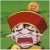 Pixelated character with red headwear, closed eyes, and open mouth against green background.