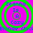 A static image with four identical circular icons on a pink background, each containing concentric green rings and blue text reading "Zeanna Is A Cozy" in the center.