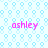Pixelated pattern with repeating light blue shapes on white background and four pink 'ashley' text instances.