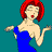 Animated contact sheet of a cartoon woman with red hair in various poses wearing a blue strapless dress against a teal background.