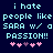 Pixelated text on dark blue background with pink heart symbols, two identical side-by-side layouts showing 'i hate people like SARA w/ a PASSION!!' and alternating heart colors.