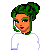 Pixelated cartoon character with green hair and white crop top walking in blue jeans, with green text 'WILD N' CRAZY' below.