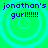 Four identical cyan circular patterns on a bright green background with blue text reading "jonathan's gurl!!!!!!" in each quadrant.