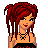 Pixel art of a red-haired character in rock attire with text reading 'its a hard rock life' on black background.
