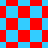Red and cyan checkered pattern with diamond-shaped red sections in lower-left, transitioning to rotated squares on the right.