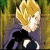 Pixelated character with spiky blonde hair and dark clothing against a green background, showing three sequential poses.