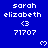 Blue background displays repeated white text 'sarah elizabeth <3 71707' with pixelated hearts appearing and disappearing in a pattern