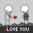 A 3x3 contact sheet of animated frames showing two stick figures exchanging a red heart, with "I LOVE YOU" text below each frame.