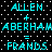 Pixelated cyan text on black background with white dots, displaying mathematical-style equations involving 'ALLEN', 'ABERHAM', and 'FRANDS' in two identical side-by-side