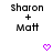Pixelated text 'sharon + Matt' appears above a purple heart icon, with the heart's outline changing from solid to dashed in two