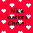 Red background with white pixelated hearts and black text reading "Nick loveees Chris!" in four repeated sections.