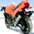 A 2x2 contact sheet showing three sampled frames of an animated motorcycle icon with orange and black coloring against a light blue sky background, alongside the text 'Coolbuddy.com' on the right side.