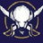 Pixelated icon of a white skull with large horns, surrounded by brown rope-like loops on dark blue background.
