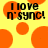 Yellow background with orange circles and black text reading "I love n'sync!" in two identical