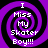 Four identical pixelated spiral icons with purple and black concentric rings display white text reading "I Miss My Skater Boy!!!" in a
