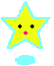 Yellow star-shaped character with cyan outline and pink mouth, displaying multiple facial expressions