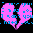 Pixelated blue text on black background with two pink broken hearts, each containing repeated phrases.