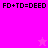 Pixelated text and star symbols on a pink background with two color variations.