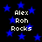 Black background with blue stars and white text reading "Alex Roh Rocks" in four identical sections.