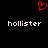 Red pixelated heart symbol above two instances of the word 'hollister' in white blocky text on a black background.