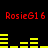 Red text 'RosieG16' appears twice at top and bottom against black background with yellow horizontal bars shifting in sequence.
