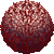 Pixelated spherical object with gradient red and brown tones, featuring scattered white highlights against a gray background.