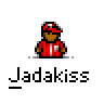 Animated contact sheet of 11 AIM buddy icons featuring a cartoon character in red attire with speech bubbles and various symbols, all labeled "Jadakiss" below each frame.