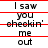 A static image of text with red horizontal lines, displaying the phrase "I saw you checkin' me out" in three repeated vertical on a white background