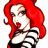 A pixelated cartoon-style buddy icon featuring a red-haired woman in black-and-white striped attire on the left, and green text reading "Original Icons .com" on a dark green background to the right.