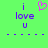Green background with purple text 'i love u' and a pink heart symbol above the text, with purple dashes below.