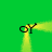 Green background with four yellow light beams forming a square frame around black 'OY' text at each corner.
