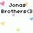 Pixelated text reads 'Jonas Brothers<3' with scattered colored heart icons on a white background.