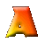 A 3-frame animated contact sheet showing a stylized orange-yellow letter A with gradient shading and subtle pixelation against a gray background.
