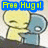 Animated icon shows two cartoon figures hugging, with text 'Free Hug!' above them; the right figure's head moves slightly left to right across frames.