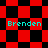 Four display red and black checkered patterns with cyan text reading 'Brenden' on each, showing different arrangements