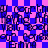 Pixelated text repeats across a blue and pink checkered background with no visible animation changes.