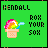 Green background displays 'KENDALL' text above a pixelated ice cream cone with rainbow toppings and blue sprinkles, next to 'ROX YOUR SOX' text.