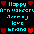 Pixelated cyan text and red heart icons on a black background, arranged in repeating with names Jeremy and Briana