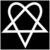 Two side-by-side frames of an animated buddy icon showing a white geometric symbol on black background and four people seated behind metal railings.