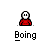 A 3x3 contact sheet of nine animated frames showing a pixelated character in red clothing with white face, each frame displaying different body posture and text underline states beneath the word "Boing" on gray background.