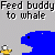 Blue whale-shaped icon with yellow duckling, feeding animation sequence showing duckling moving toward and into whale's mouth