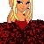Pixelated image of a person with blonde hair wearing red clothing against a light background.