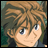 Pixelated anime-style character face with brown hair and blue eyes on left, adjacent to black background with white pixelated text "Anime IM" above smaller "com" on right.