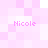 Pixelated pink and white checkered background with four instances of the text 'Nicole' in pink pixelated font.