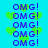 Blue 'OMG!' text repeated in on a cyan background with green heart shapes scattered throughout