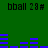 Green background with repeated "bball 29#" text and blue horizontal bar patterns in pixelated style.